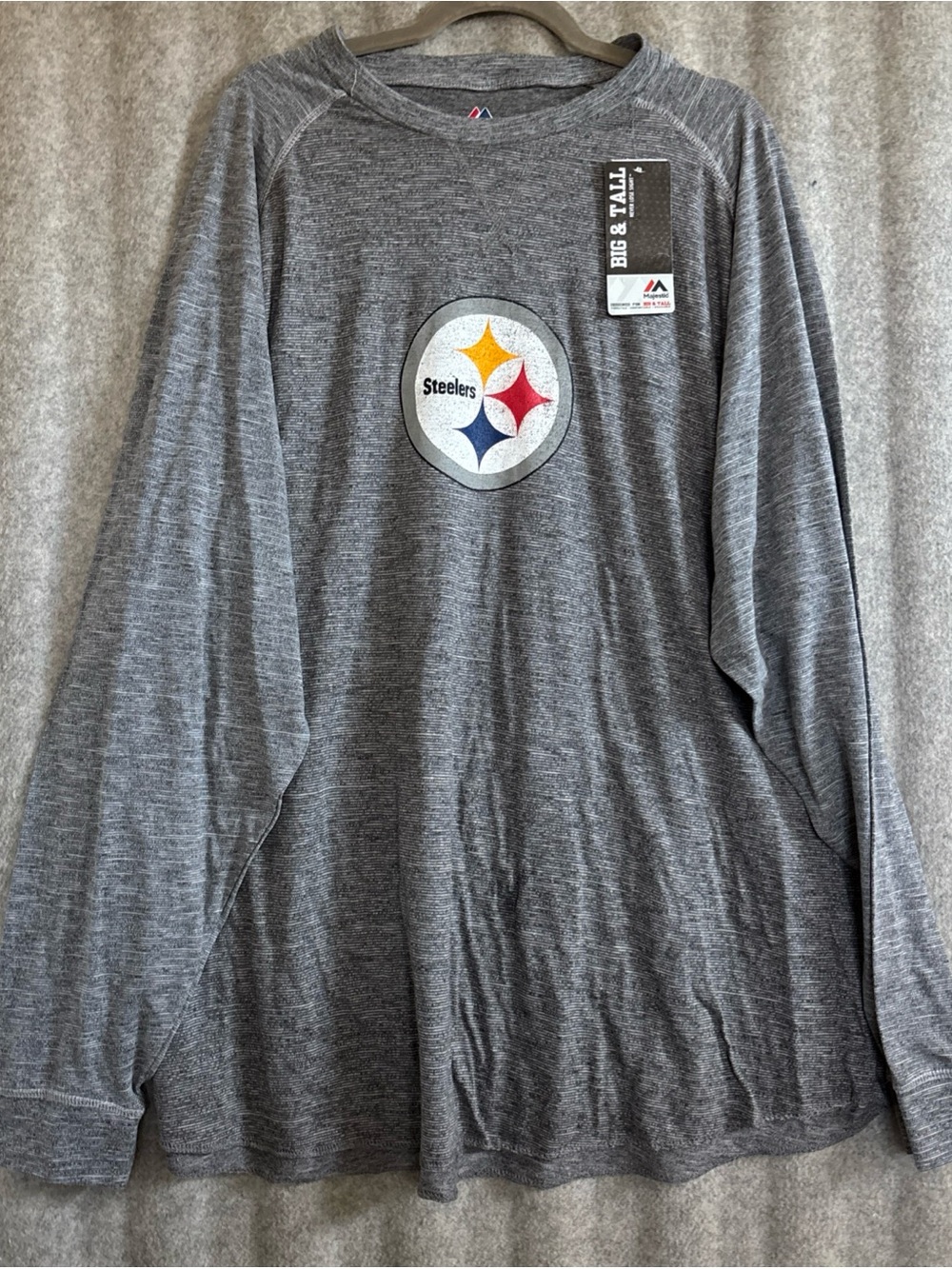 Majestic NFL Pittsburgh Steelers Men’s Long-Sleeve Heather Gray Tee 4X